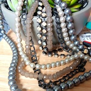 The Limited Multi-Strand Faux Pearl, Chain and Rhinestone Necklace